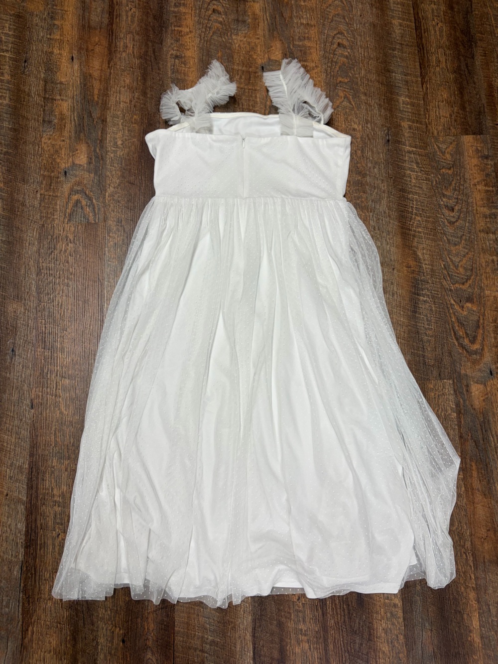 Lulu's White Midi Tulle Dress with Ruffled Straps - Picture 4 of 4